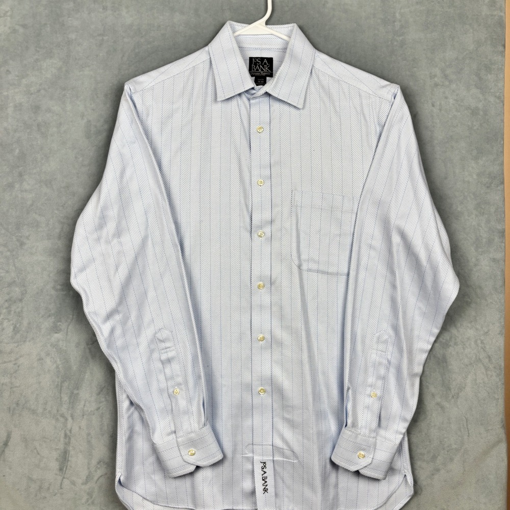Jos A Bank Signature Dress Shirt 15-33 Slim Fit Blue Herringbone Egyptian Cotton